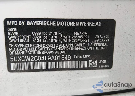 2020 BMW X7 xDrive40I z USA, uszkodzony, nr VIN 5UXCW2C04L9A01849